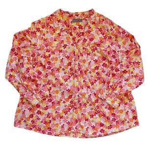 Laura Scott Long Sleeve Button Up Shirt Womens 24/26 W Colorful Floral Collared